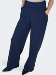 Marineblauwe wijde broek met hoge taille, twee knopen aan de voorkant en zakken.