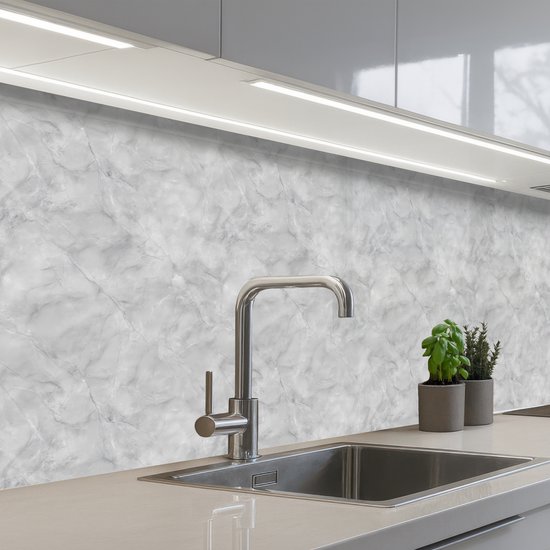 Keuken achterwand 300x80 cm - Spatscherm zelfklevend Grijs - Marmer print - Mat - Muurbeschermer - Spatwand fornuis