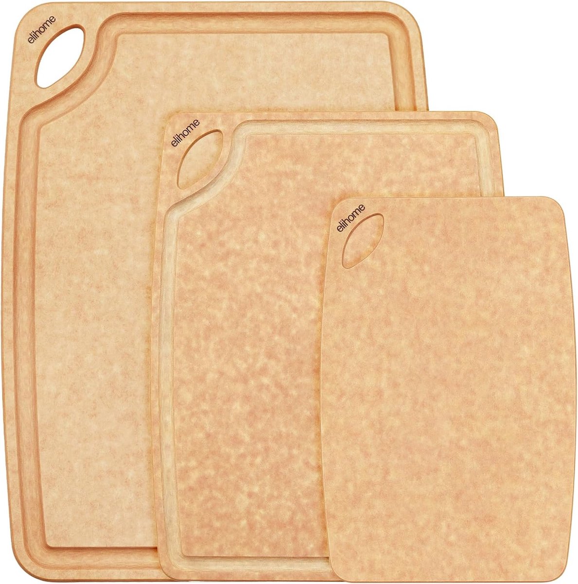 3-in-1 Snijplank Set Houtvezel Composiet - Sapgoot & Handvaten - Vaatwasmachinebestendig