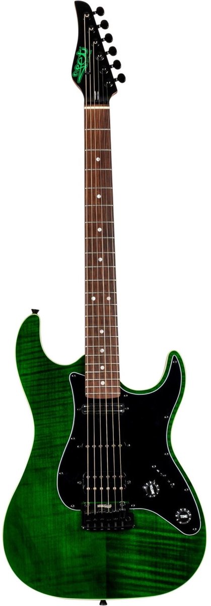 JET JS-450 TGR R S-style Elektrische Gitaar HSS Tremolo Flamed Maple Top Rosewood Toets Transparant Groen