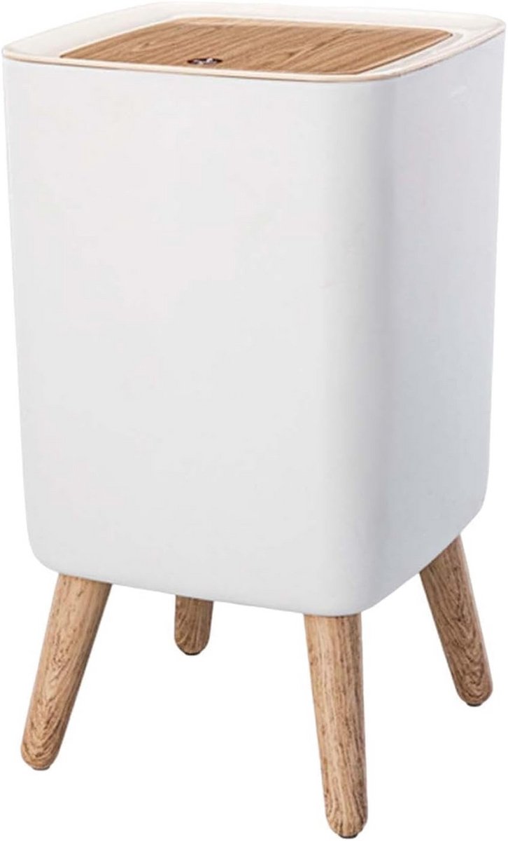 Vierkante Touch Prullenbak voor Badkamer, 10 Liter, Houtkleur
