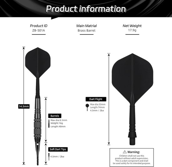 Set van 12 Softdartpijlen met Kunststof Punt, 18 Gram Professioneel — afbeelding 3