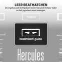 Close-up van de 'beatmatch guide' op de Hercules DJ-controller, met tekst "LEER BEATMATCHEN".