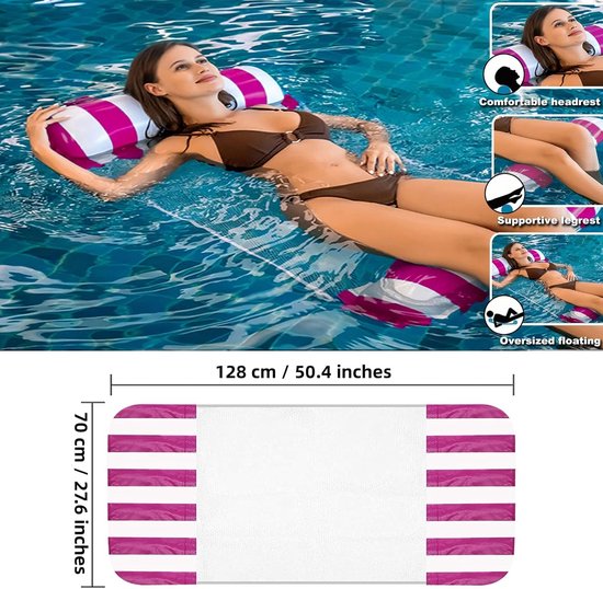 2-Pack Opblaasbare Waterhangmat Set met Luchtpomp, 128x70 cm, Zomer Relaxen in Zwembad van Merkloos — afbeelding 5