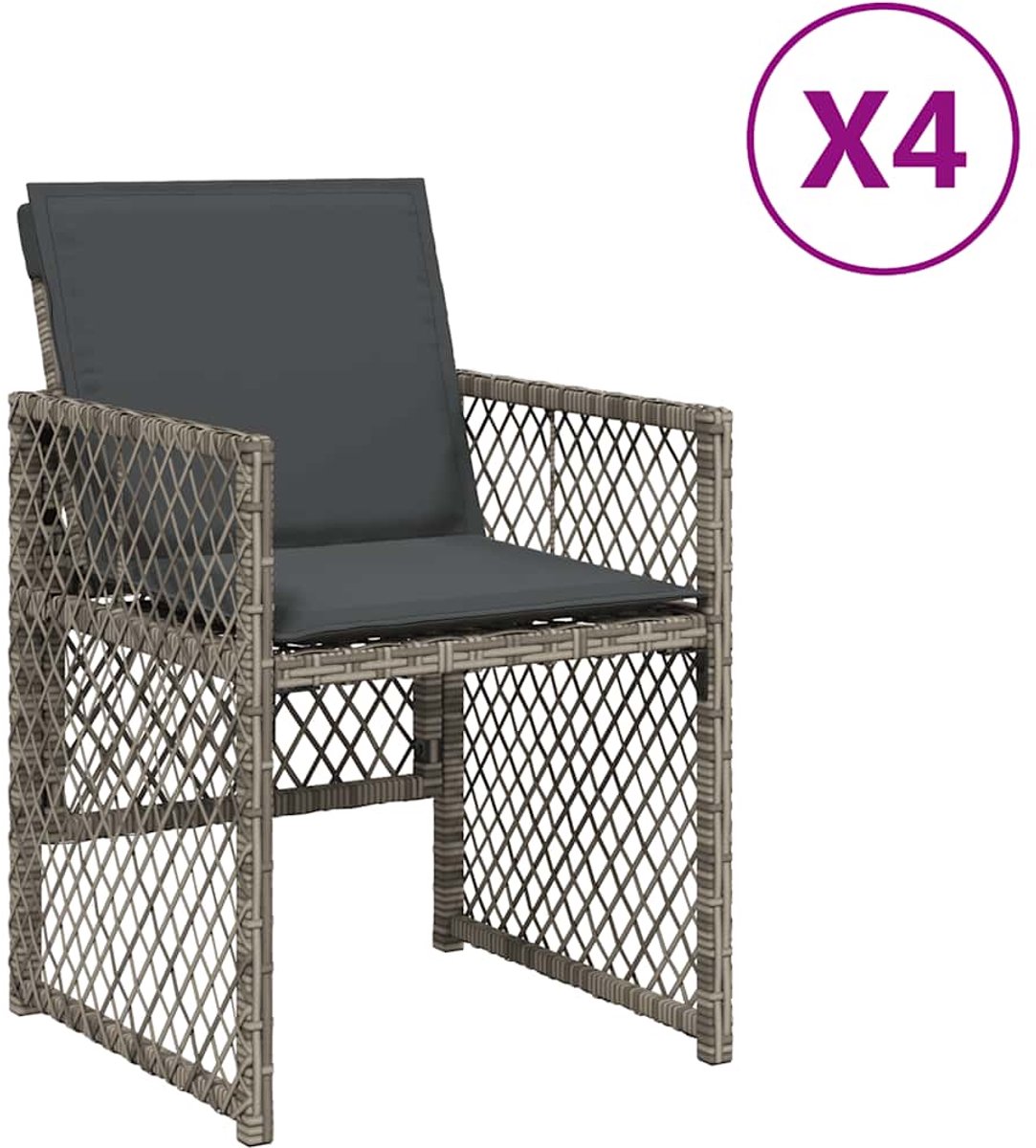 vidaXL - Tuinstoelen - 4 - st - met - kussens - poly - rattan - grijs