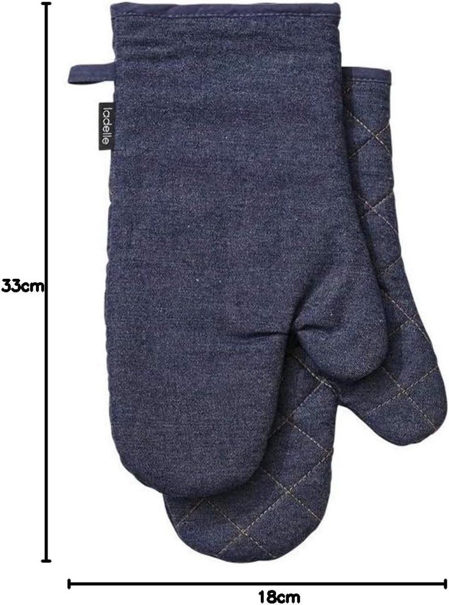 Set van 2 Ovenwanten Denim Blauw Katoen 18x33 cm