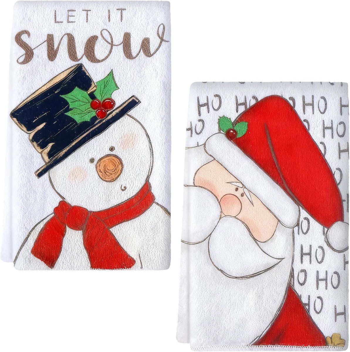 2-Delige Set Keukentextiel Kerstman en Sneeuwpop - Absorberende en Duurzame Servetten
