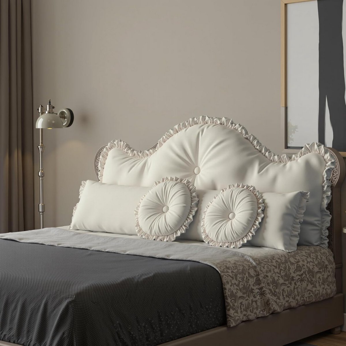 Extra Groot Rugkussen met Nekrol en Ronde Kussens - Comfortabel Leeskussen voor Bed en Bank