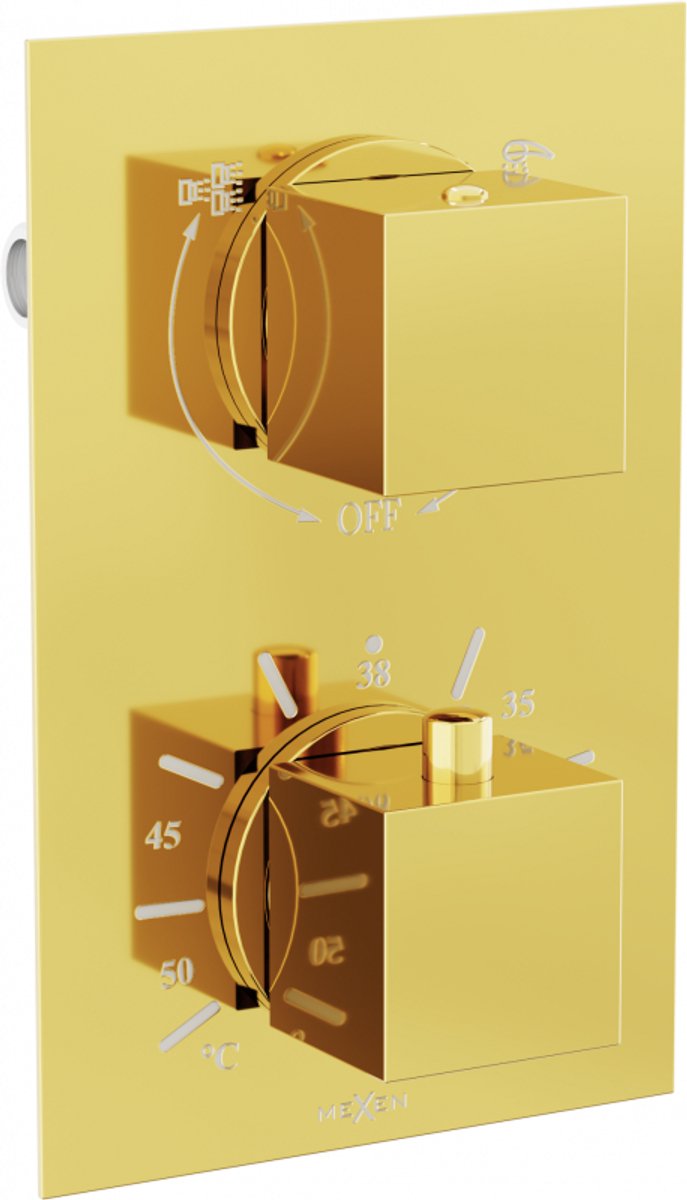 Mexen Cube thermostatische bad-douchekraan met 2 uitgangen, goud - 77502-50