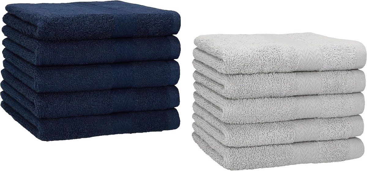 100% katoen gastendoeken set 30x50 cm donkerblauw zilvergrijs