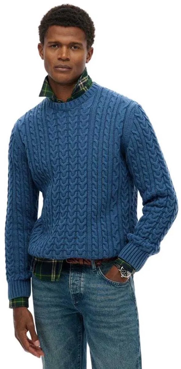 Superdry Jacob Kabelgebreide Trui Heren Sweaters Blauw