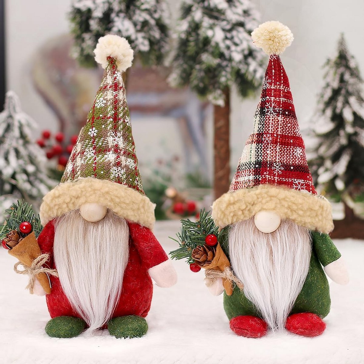 Kerstkabouterfiguren groot 2 stuks pluche