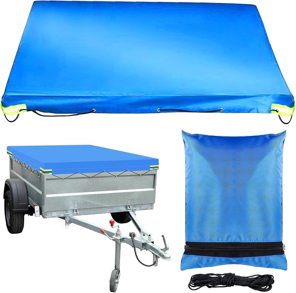 Dekzeil voor Caravaan 209 x 115 x 10 cm - Waterdicht Oxfordweefsel met PVC Coating - UV Bestendig - Scheurvast - 750 kg - Met Elastische Spankabels