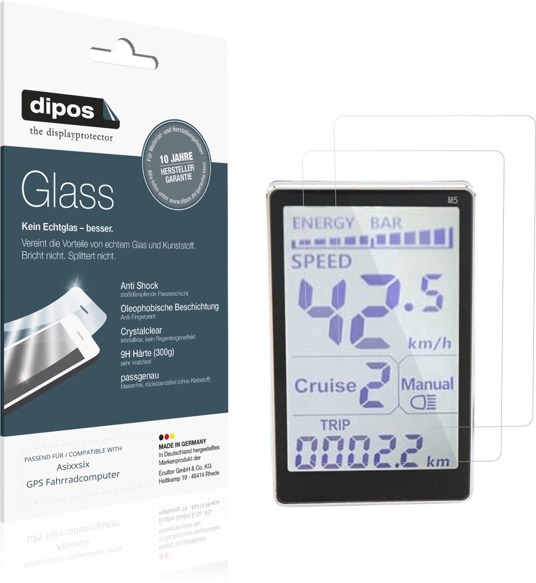 dipos – 2x Pantserfolie geschikt voor Asixxsix GPS Fahrradcomputer | 9H Screenprotector
