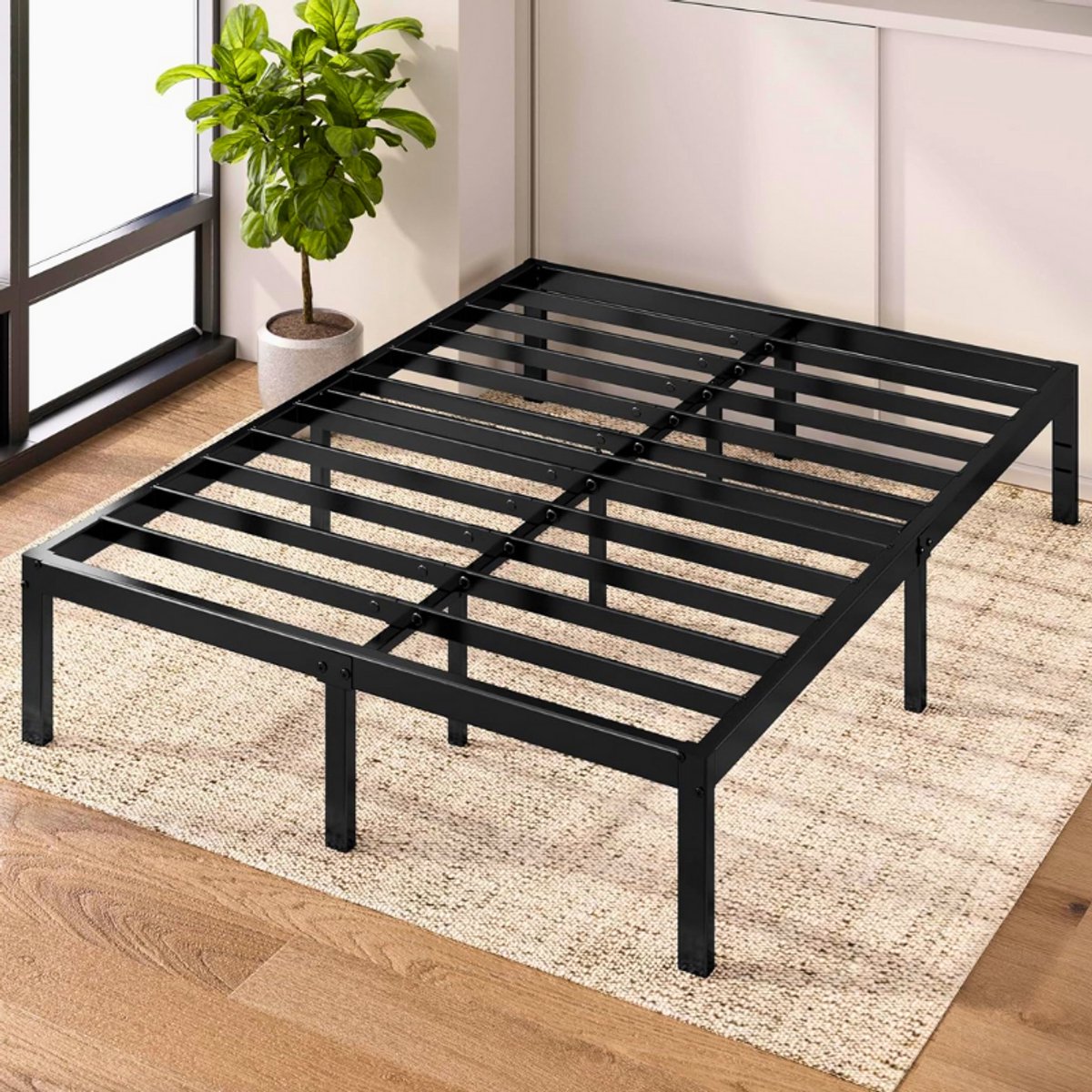 Stijlvol Metalen Bedframe 160 X 190 Cm - Bedhoogte 36 Cm - Extra Opbergruimte Onder Bed - Zwart Platformbed - Stevig En Praktisch