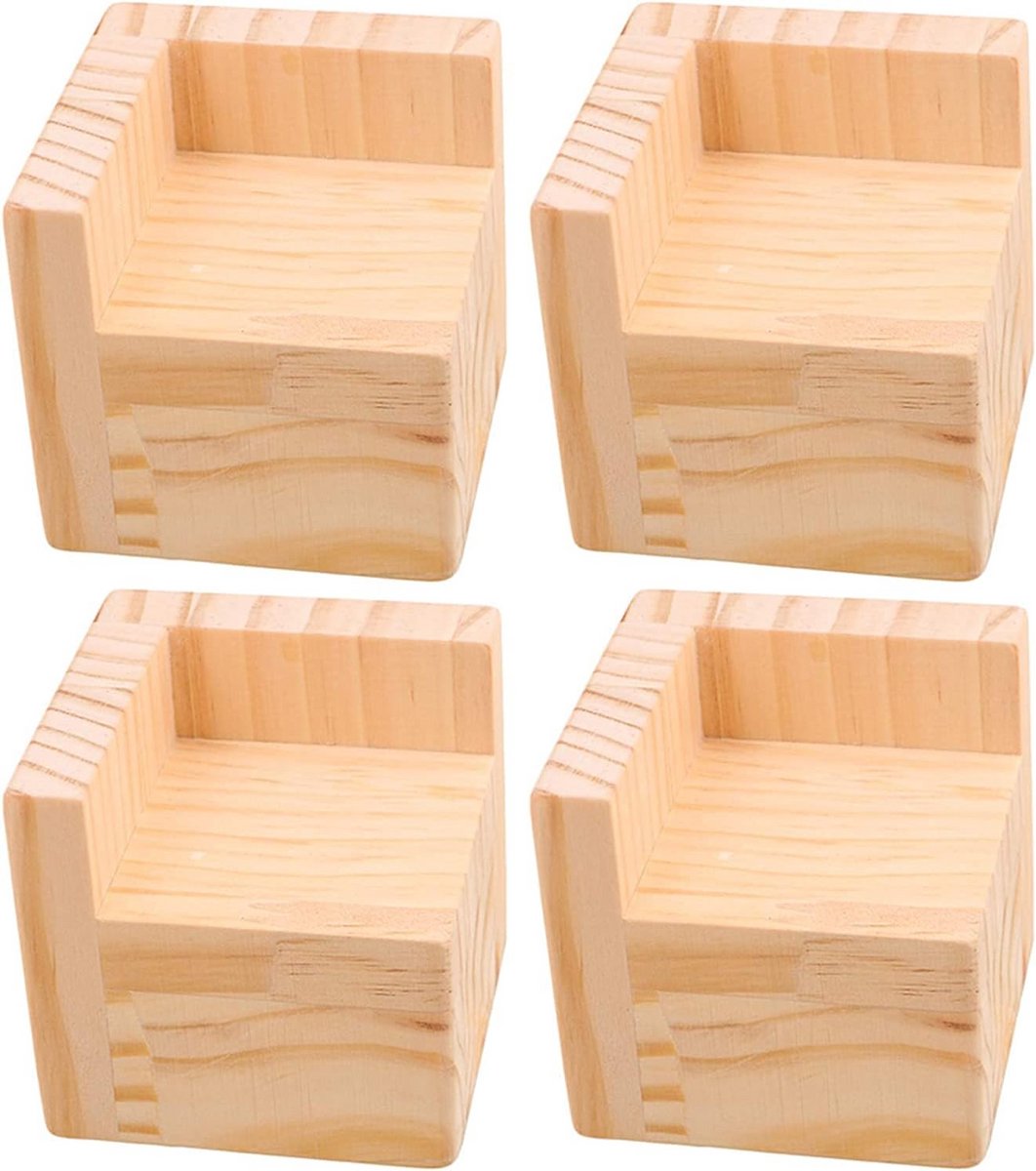 Set van 4 Vierkante Houten Bedverhogers - 6,5 cm Hoogte - Stevige Meubelpoten voor Bank, Tafel en Meer