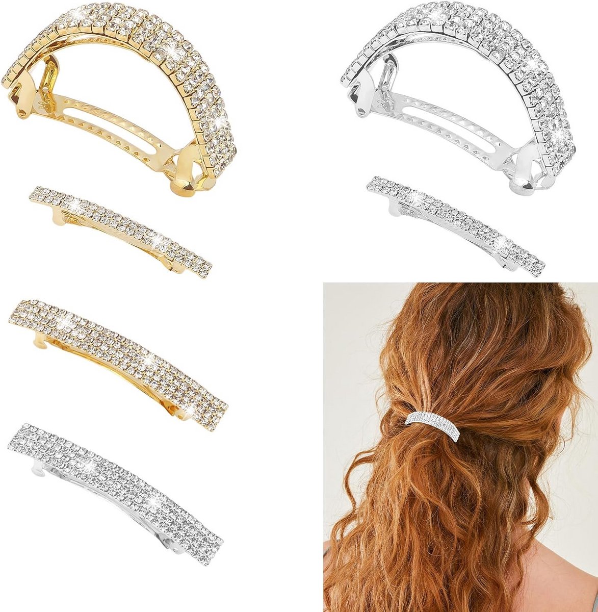Set van 6 Luxe Haarspeldjes met Strass Steentjes in Goud en Zilver