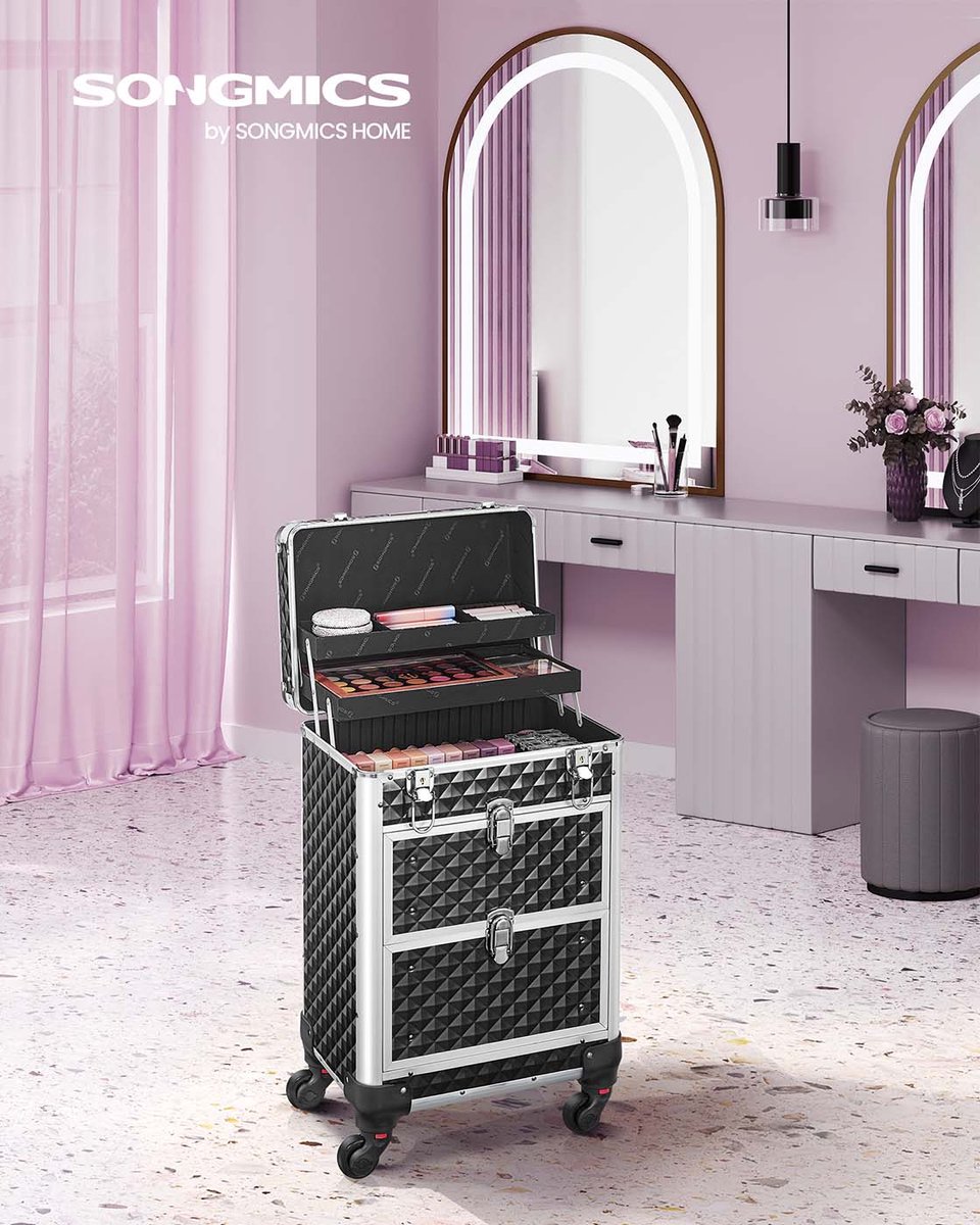 Make-up trolley – ABS – Rood – Op wielen met 2 lades