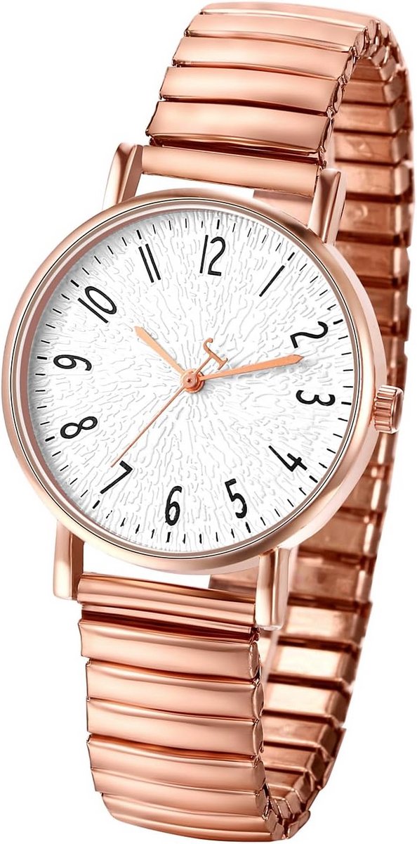 Dames Horloge Stretch Armband Roestvrij Staal - Waterdicht Analoge Kwarts met Zirkonia