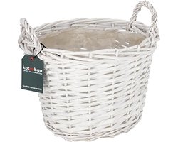 KOTARBAU® Plantenmand, Gevlochten Wilg, ⌀ 31 cm, Wit, Rieten Mand Rond, met Handvatten, Mand voor Planten, Rieten Bloempot, Gevlochten Plantenmand- Rustiek Design