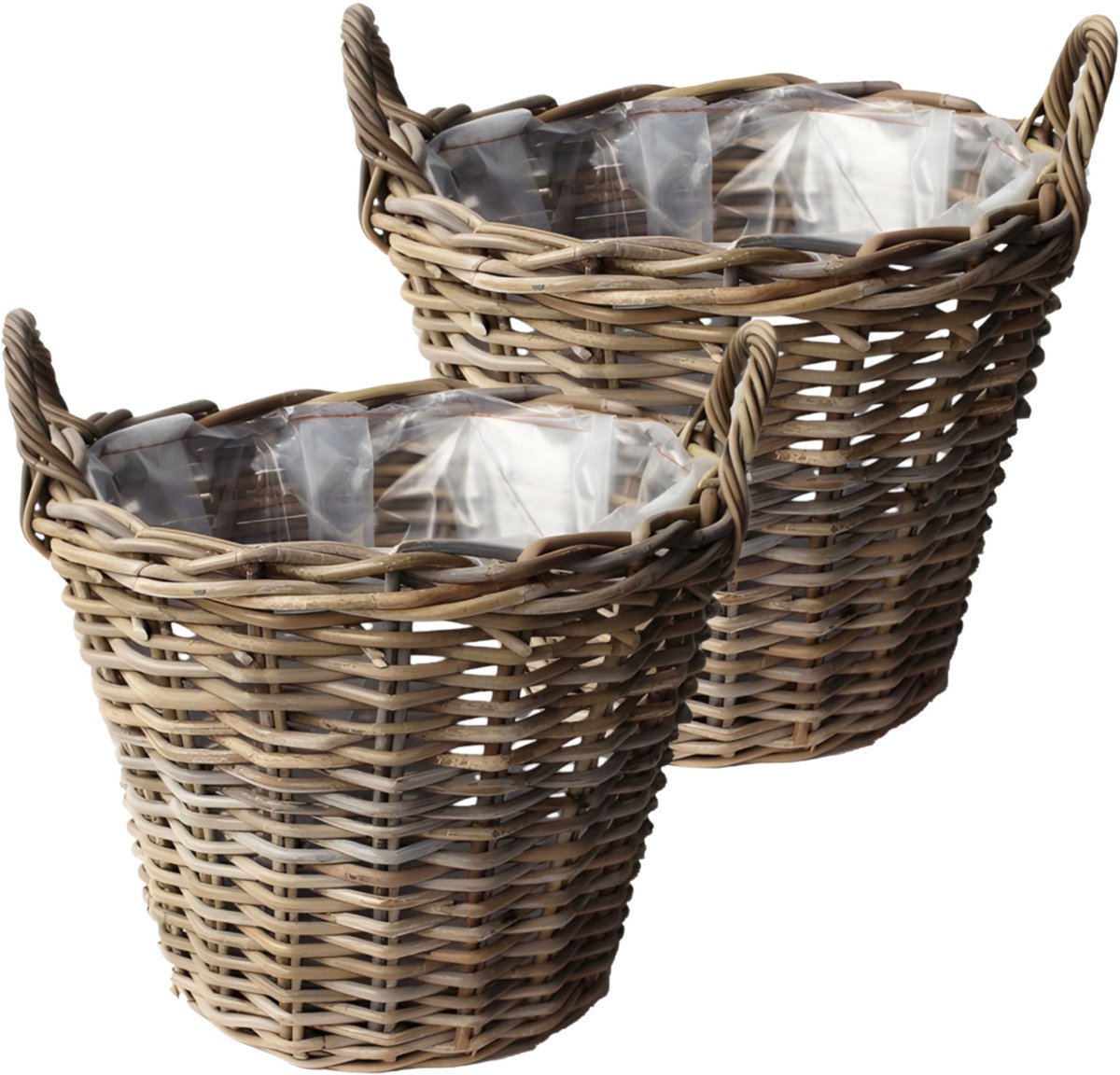 Van der Leeden Opbergmand Klassiek - 2x - bruin - rond - 25 x 19 cm - rotan - gevlochten riet