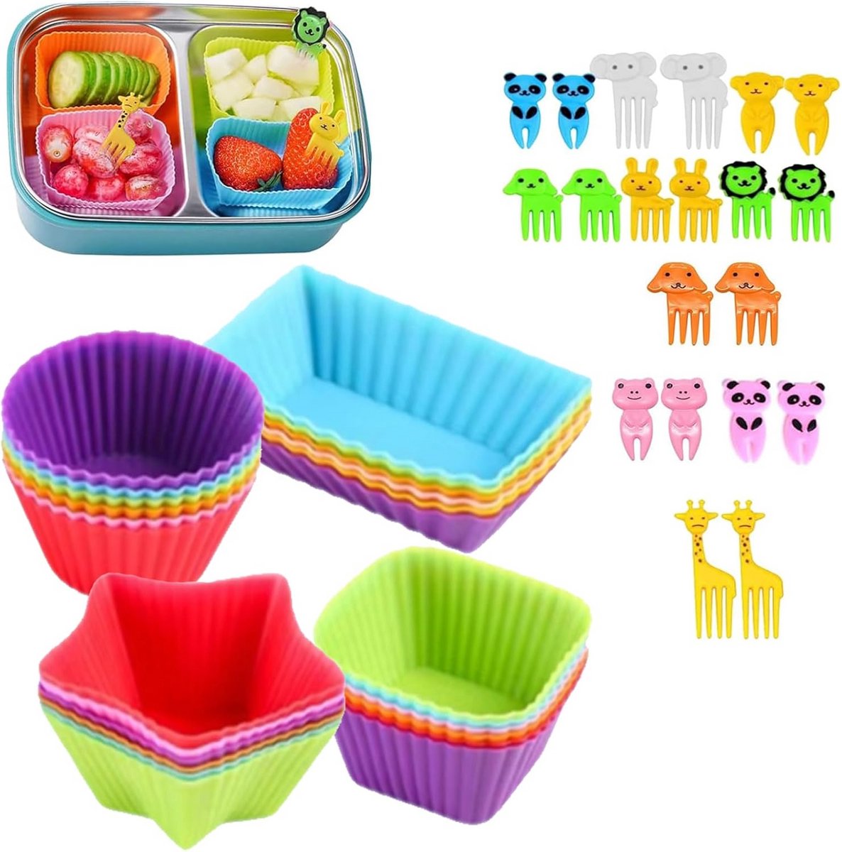 44-delig Set Herbruikbare Siliconen Vormpjes - Muffins Cupcakes Bento Decoratie