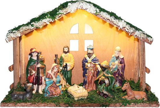 Verlichte Kerststal met Warm Licht - Traditionele Kerststal voor Binnen