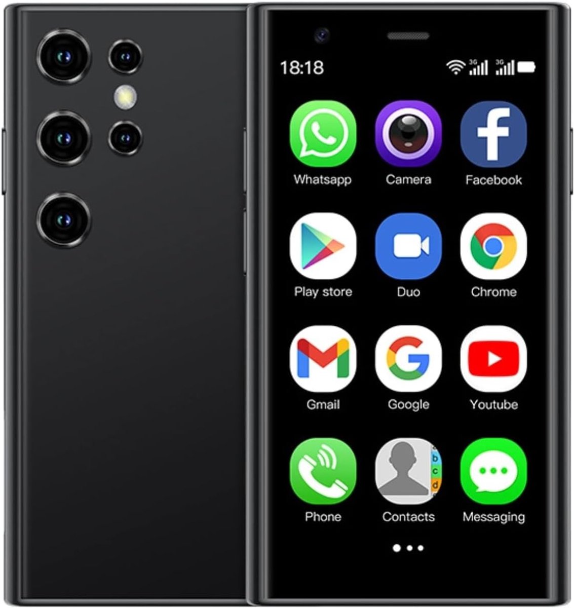 Mini Smartphone - Compact Mobieltje - Back-up Telefoon - Dubbele Camera's - 3 Inch Scherm - Zwart