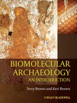 Boekomslag 'Biomolecular Archaeology: An Introduction' met een skelet en wetenschappelijke afbeeldingen.