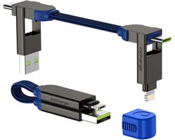 Rolling Square inCharge X - 6-in-1 Universele Oplaadkabel met USB-C en Lightning, 100W Snelladen, Magnetische Sluiting, Blauw
