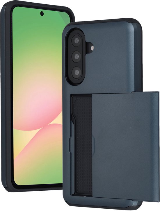 Samsung Galaxy A57 hoesje met pasjeshouder, beschermhoes slank, krasbestendig, skimming bescherming, donkerblauw