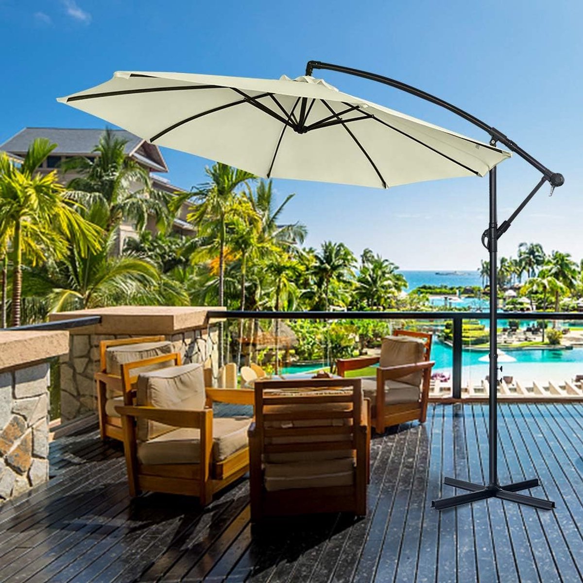 Aluminium Parasol - Zweefparasol Balkonparasol - Buiten Ontspannen - UV40 Bescherming 8 Baleinen - 350cm Diameter - Beige – foto 3
