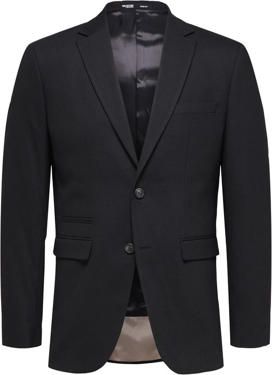 Zwarte slim fit blazer met twee knopen en klepzakken.