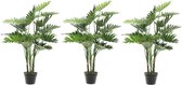 3x Groene Philodendron Monstera/gatenplant kunstplant 100 cm in zwarte plastic pot - Kamerplant kunstplanten/nepplanten