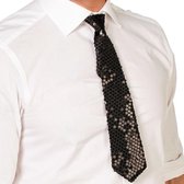 Zwarte glitter stropdas 32 cm verkleedaccessoire dames/heren - Pailletten/glimmertjes - Zwart thema feestartikelen