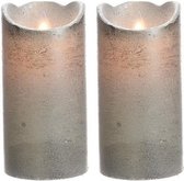 2x bougies LED / bougies piliers argent 15 cm scintillantes - Décoration de table de Noël - Bougies déco maison