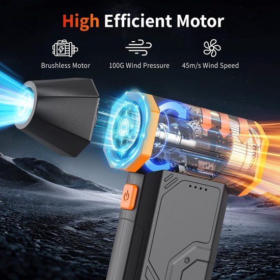 Draadloze Luchtblazer 300000 RPM - 3 Snelheden, 10000 mAh Batterij, LED-licht, voor PC, Auto, Huis, Toetsenbord, Auto en Huis van Merkloos	 — afbeelding 2