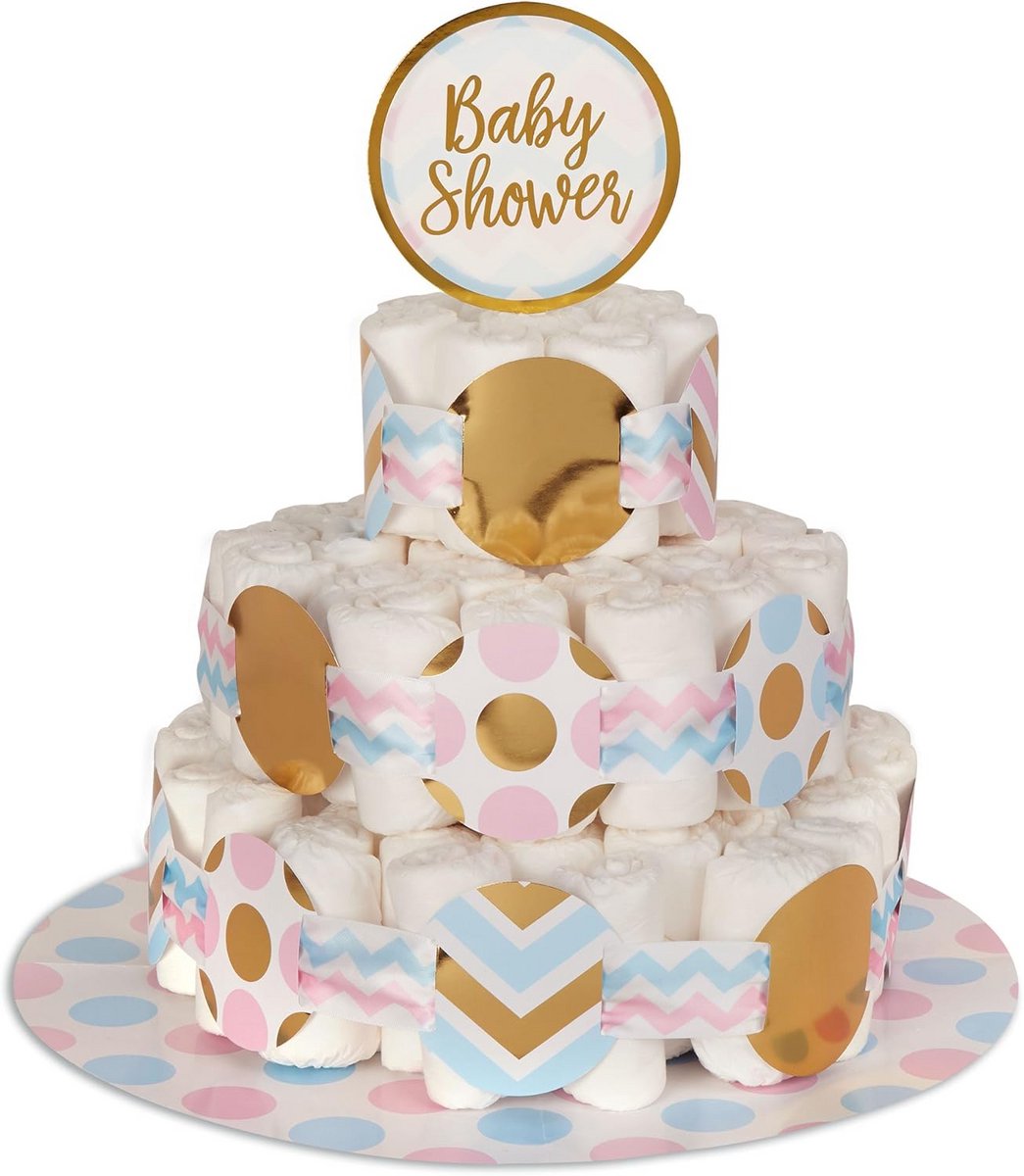 Herbruikbare Luierentaart Decoratie Set - Roze Blauw Wit met Gouden Accenten