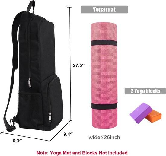Yogamattas - met zijvak van mesh en ritssluiting - extern nat compartiment - lichtgewicht en waterdichte yogatas voor yogamat. van Merkloos — afbeelding 2