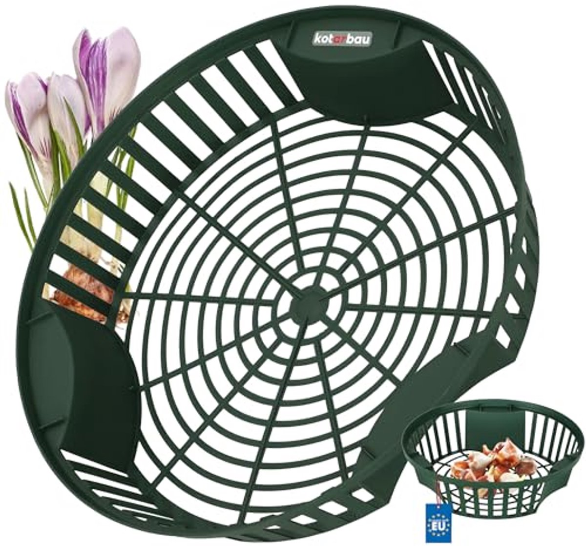 KOTARBAU® Bloembollenmand, ⌀ 320 mm, Groen, Plantenmand Voor Bloembollen, Bollenmanden Rond, Kweekmand van Kunststof, Bloembollen Schaal