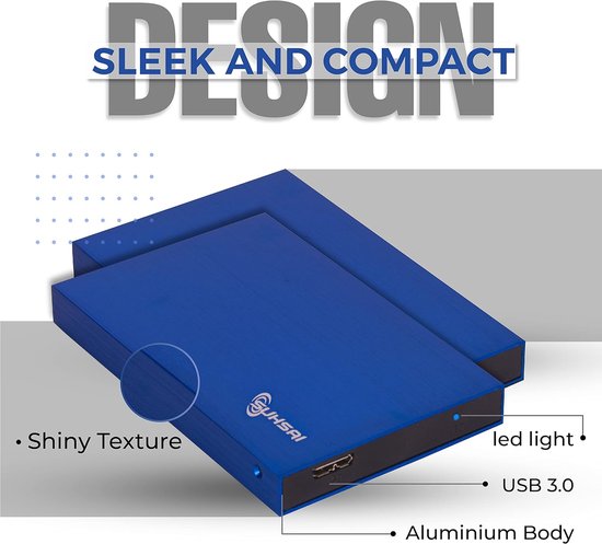 Draagbare Externe Harde Schijf 500GB USB 3.0 voor Back-up, Opslag - Compatibel met Laptop, PC, Mac, Gameconsole - Blauw — afbeelding 4