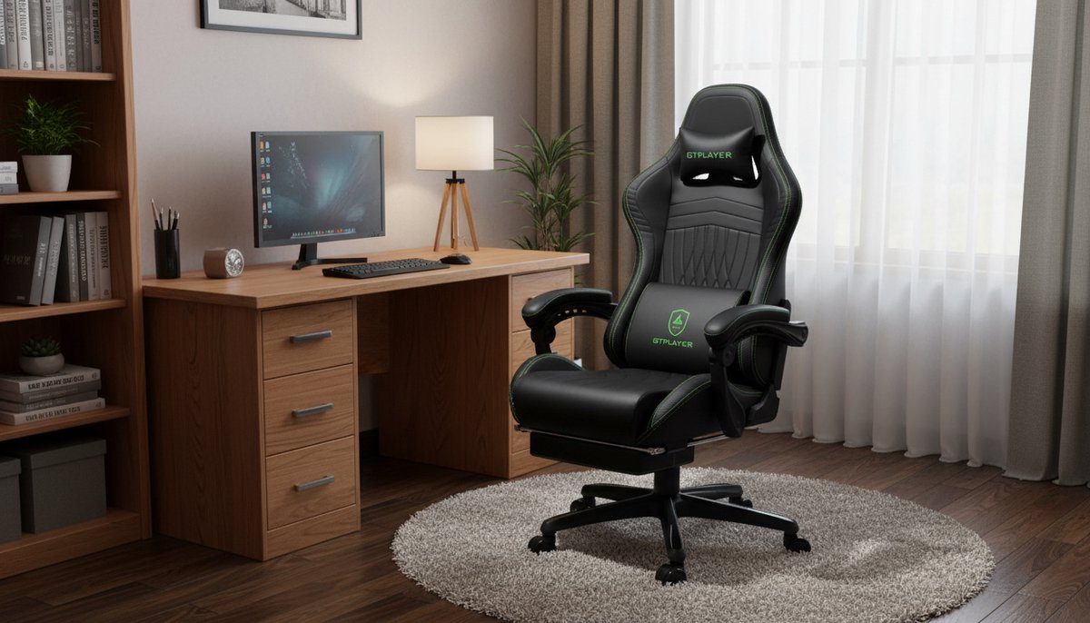 Gamingstoel – Casa Velluto AudioPro Bluetooth Gaming Chair met Voetsteun – Ergonomische Bureaustoel met Ingebouwde Luidspreker en 170° Ligfunctie – Zwart/Groen PU-Leder Stoel voor Gamers, Thuiswerkers en Streamers – 150 kg Belastbaar
