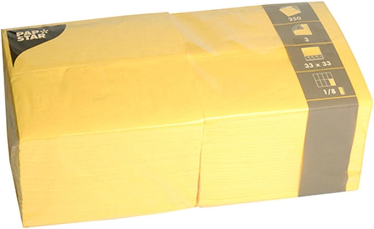 250 Gele Servetten 3-laags 33 x 33 cm - 1/8-vouw