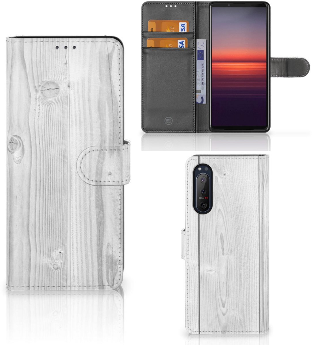 Sony Xperia 5II Book Style Case White Wood