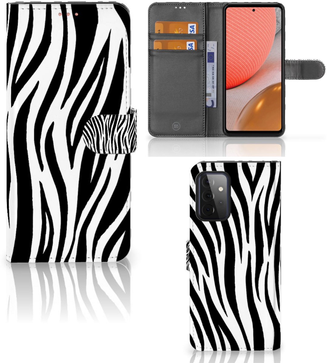 Samsung Galaxy A72 Telefoonhoesje met Pasjes Zebra