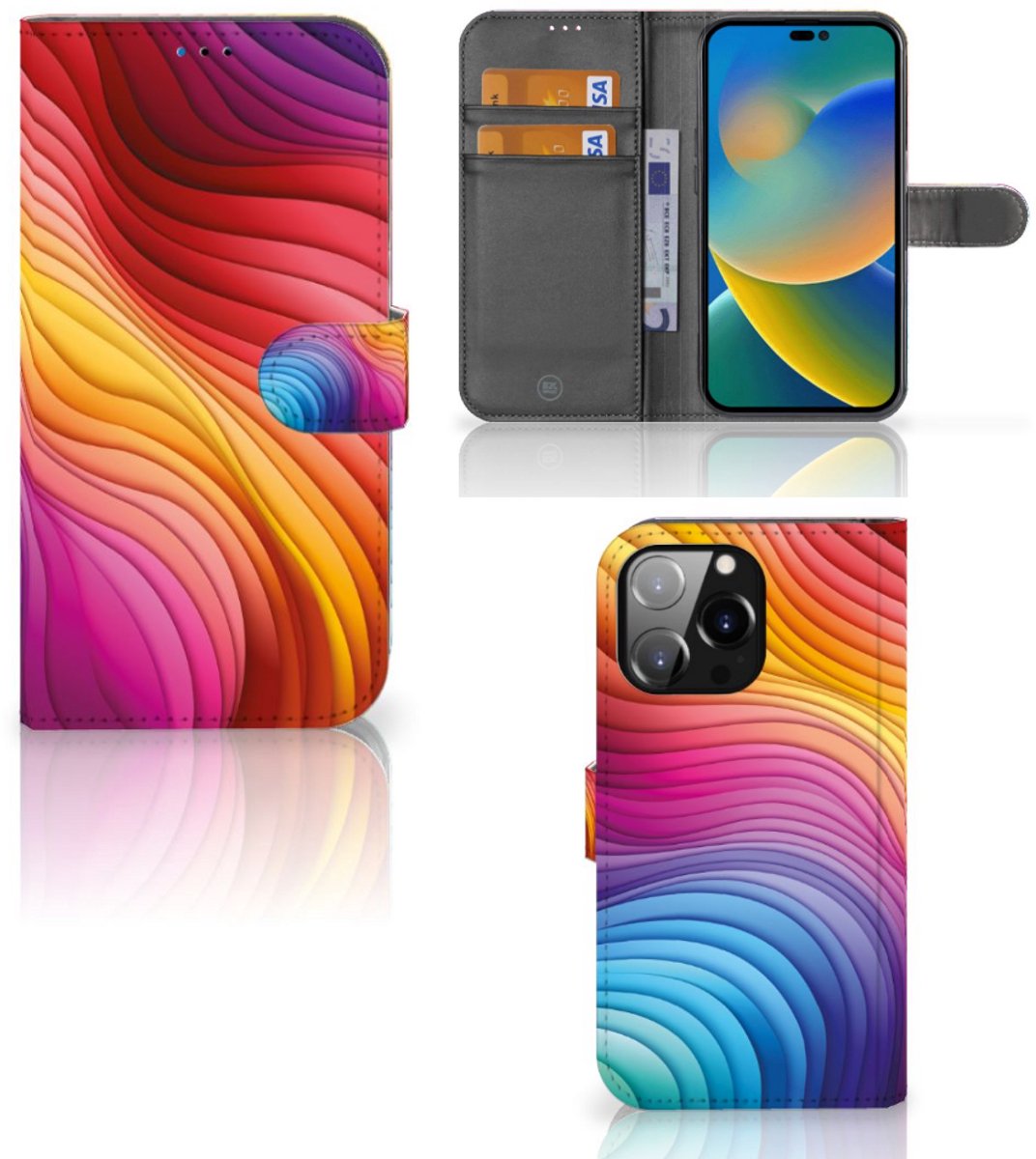 Book Case voor iPhone 14 Pro Max Regenboog