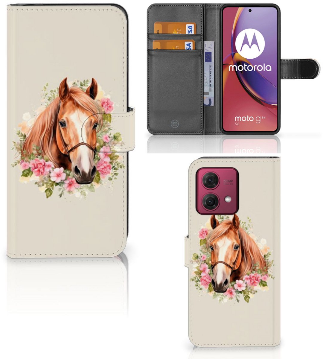 Telefoonhoesje met Pasjes voor Motorola Moto G84 Paard
