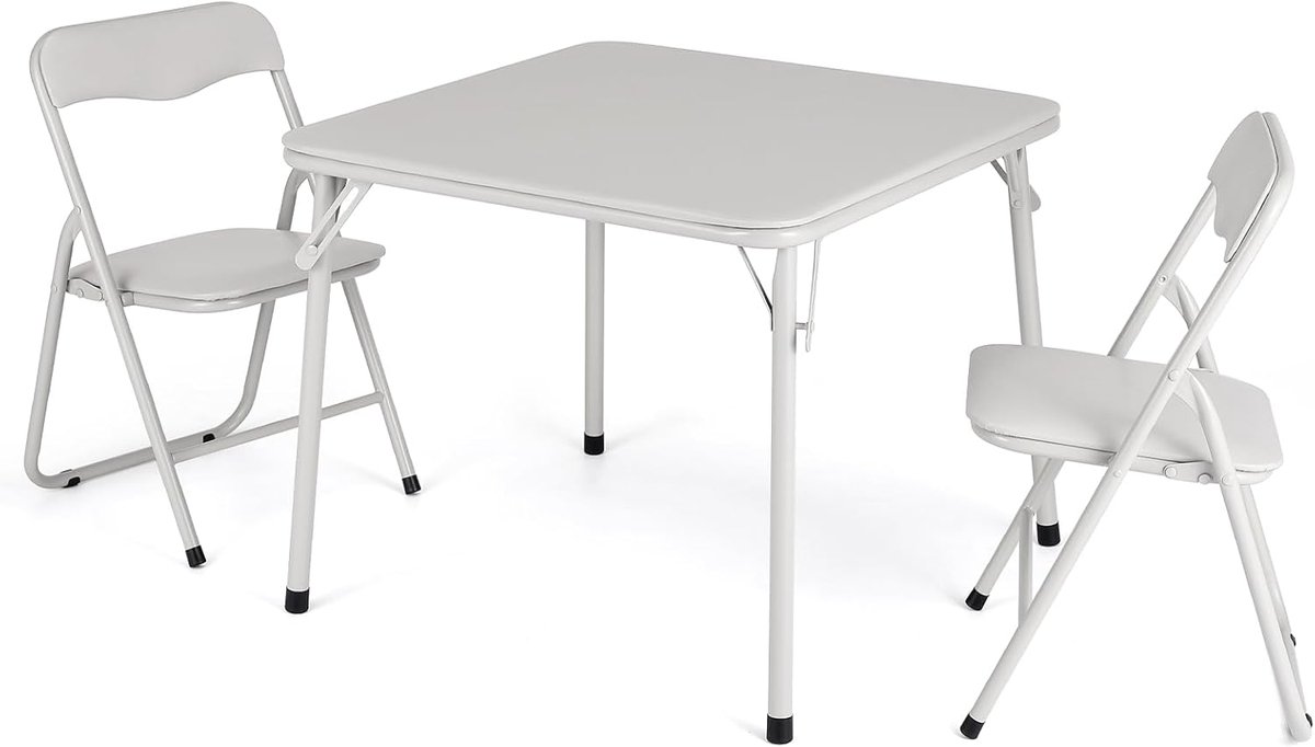 3-Delige Opvouwbare Kindertafel en Stoelen Set - Speeltafel met 2 Stoeltjes - Gewatteerd (PU Leer) - Inklapbaar - Beige