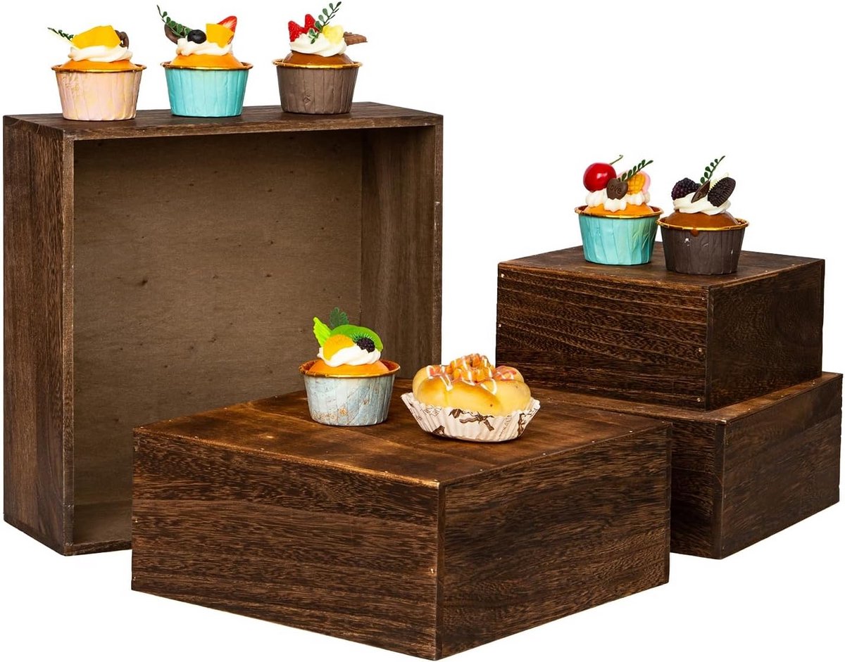 Vintage Houten Taartstands voor Weergave - Set van 4 Houten Cupcake Stands