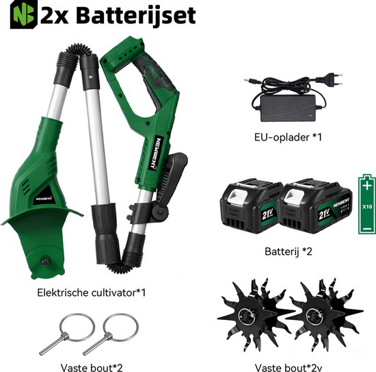 NewBeny Elektrisch Grondfrees - 600 tpm - Borstelloze Tuinfrees - met 2x 3.0Ah Accu's - 15 cm werkdiepte - 20 cm werkbreedte - Accu Motorhak - Extra handgreep van Newbeny — afbeelding 3